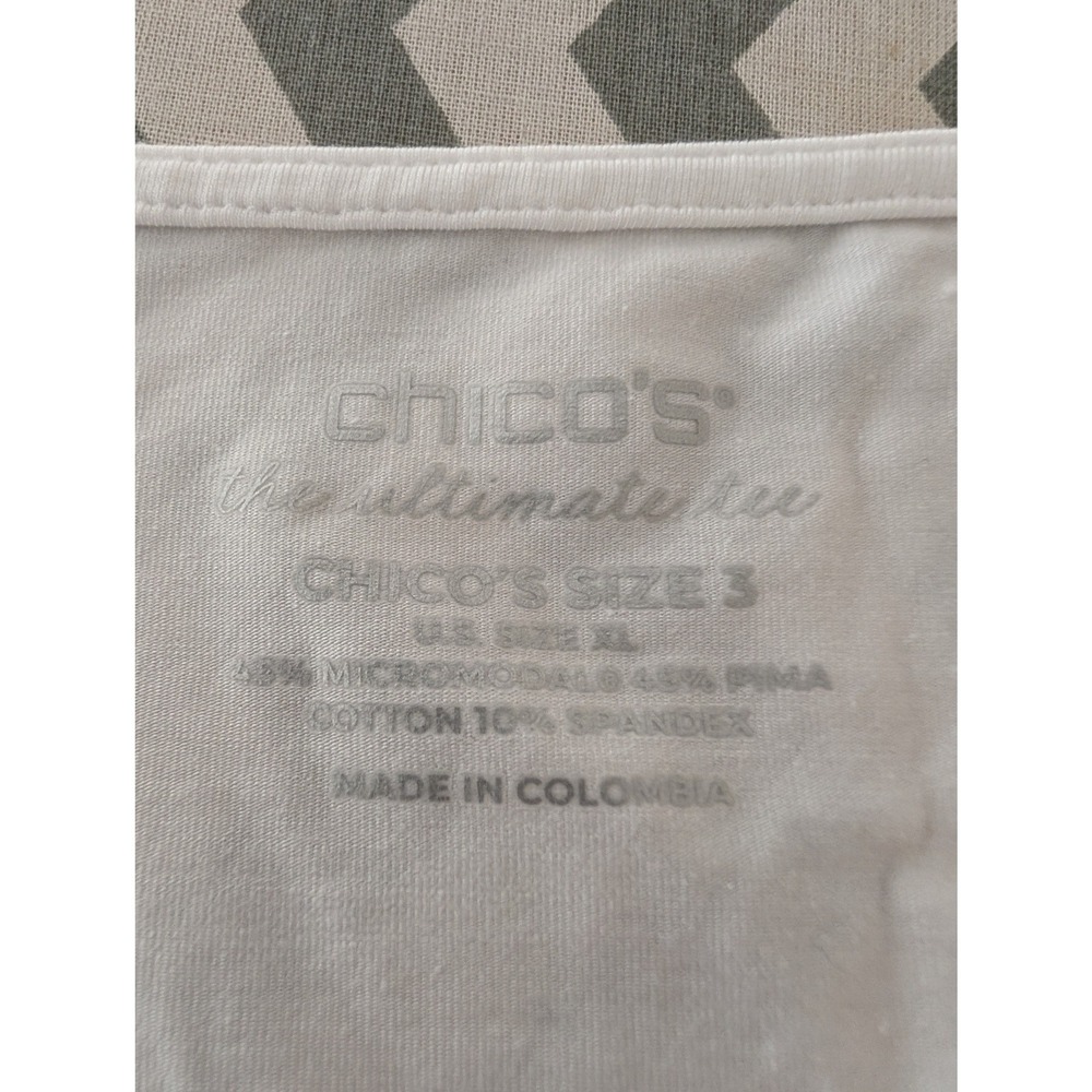 Chicos The Ultimate Tee White V-Neck 3/4 Sleeve Pima Cotton Modal Top Size 3 XL - Picture 2 of 7